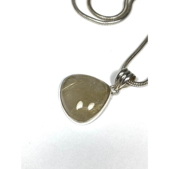 Rutilated Quartz 925 Sterling Silver Teardrop Shaped Pendant Necklace 21” 24.08g - Picture 1 of 16